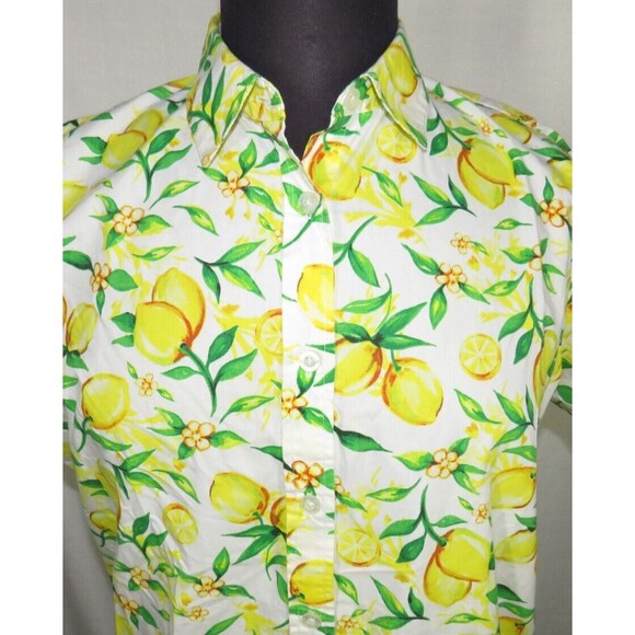 Woman Within Lemon Print Button Up Collared Top Plus Size 14-16 - Picture 7 of 13